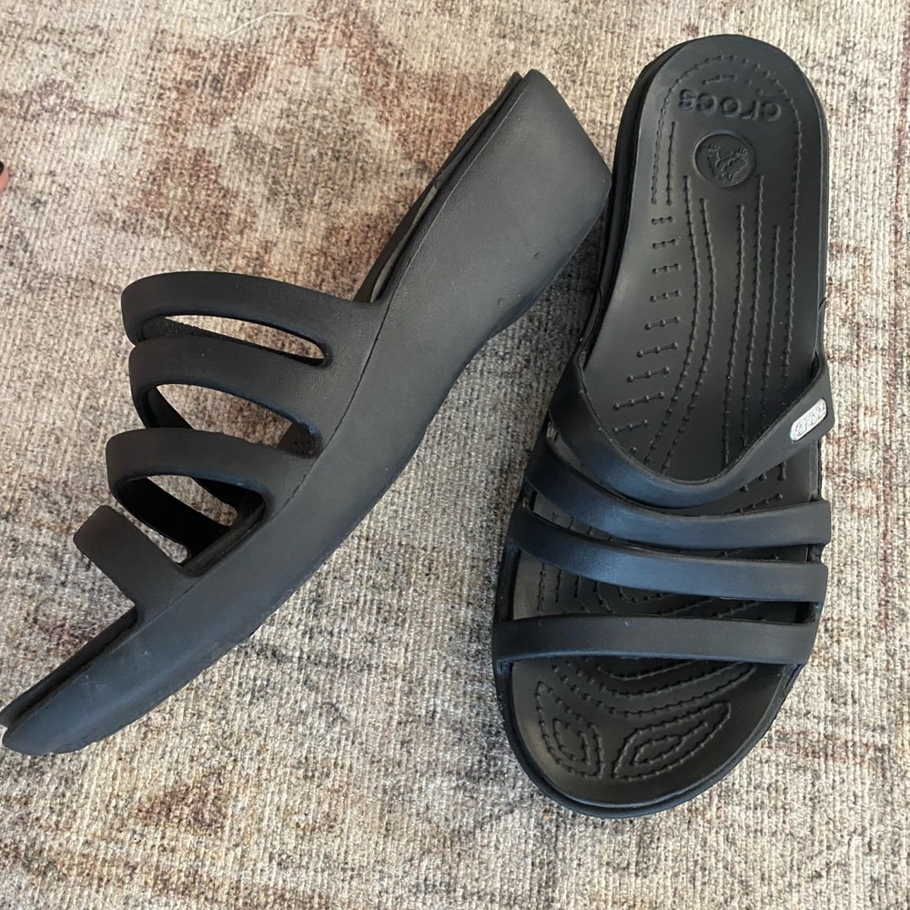 Crocs Rhonda Wedge Strappy Sandals Slip On Womens